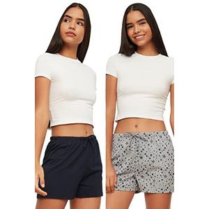 Trendyol Dames Lacivert Star Printed 2 Shorts & Bermuda Casual Shorts, Navy, M