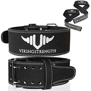 Vikingstrength Premium gewichthefriem met liftbanden, fitness-gewichthefriem voor mannen en vrouwen, perfect voor squat, powerlifting, crossfit en deadlifting (4XL)