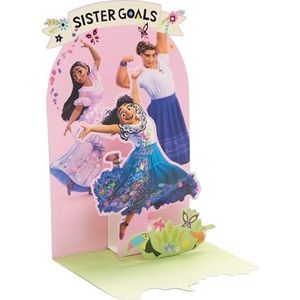 UK Greetings Disney Encanto verjaardagskaart voor zus - Pop-Up Mirabel, Isabela & Luisa Design