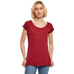 Build Your Brand Dames Dames Dames T-shirt met brede hals, bordeaux, S
