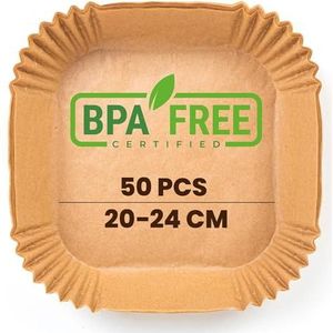 PORTENTUM Air Fryer bakpapier - 50 stuks Food-Grade BPA gratis, 20 cm voor olievrije friteuse 5 tot 8 liter - Ideaal voor gezond koken