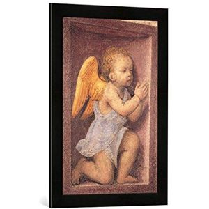 Ingelijste afbeelding van Bernardino Luini aanbiddende engel, kunstdruk in hoogwaardige handgemaakte fotolijst, 40 x 60 cm, mat zwart