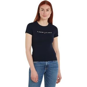 Tommy Jeans Dames Slim Lineair Tee Ss Ext S/S T-Shirts, Blauw, L, Dark Night Navy, L