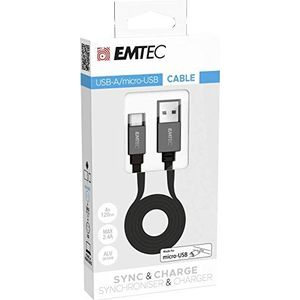 Emtec ECCHAT700MB USB-A/Micro-USB-kabel, collectie T700, voor smartphone en tablet, 120 cm platte kabel