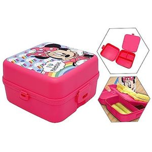 HOVUK Minnie Mouse Snackbox 13 cm | 3 compartimenten Bento Style Kids Lunchbox | Lekvrije Maaltijdbereidingscontainer Cadeau voor Meisjes 3 + Jaar