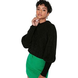 Trendyol Dames ronde hals effen normale trui sweatshirt, zwart, S, Zwart, S