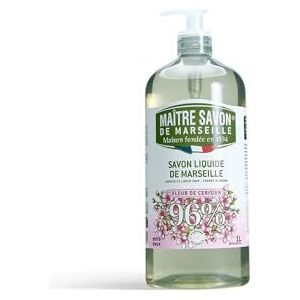 Maître Savon de Marseille – Marseille Vloeibare Zeep Kersenbloesem – 1L – Plantaardige Oliën & Natuurlijke Glycerine – 96% Natuurlijke Ingrediënten – Extra Zacht voor Handen & Lichaam