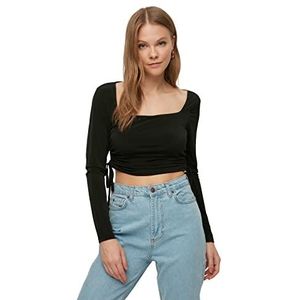 Trendyol Vrouwen Getailleerde Bodycon Vierkante Kraag Gebreide Blouse, Zwart, XL