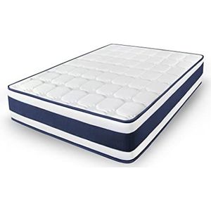 Cama express Tresor Matras, visco-elastische pasvorm, uitgebalanceerd aanpassingsvermogen, maximaal comfort, omkeerbaar, winter/zomer, wit en blauw, 105 x 180 cm