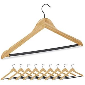 Relaxdays kleerhangers hout - 10 stuks - kledinghangers bamboe - draaibare haak - antislip