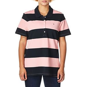 Tommy Hilfiger Dames Puff Sleeve Polo Tee T-shirt, Bruidroos/Sky Captain Rugby, S