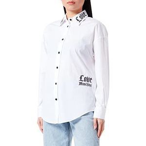 Love Moschino Dames Relaxed Fit Long-Sleeved with Gothic Love On The Collar and Logo Embroidery Shirt, wit (optical white), 44