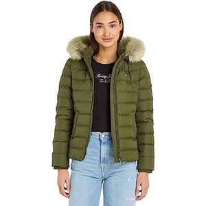 Tommy Jeans Donsjacks voor dames, Groen (Drab Olive Green), XXS