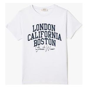 Koton Boys's T-shirt met korte mouwen bedrukt ronde hals katoen, Wit (000), 4-5 Jaar