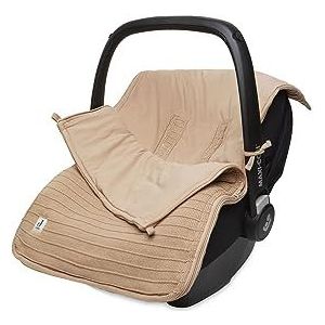 Jollein Voetenzak Pure Knit Biscuit - Voor Baby Autostoeltje Groep 0+ en Kinderwagen - Biologisch katoen - Voor 3-Punts en 5-Punts Gordel - Gebreid patroon - Lichtbruin