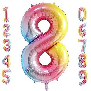 Oboteny Folie, heliumballonnen, verjaardag, 101 cm, regenboog-verloop, cijferballonnen met kroon, cijferballonnen, geschikt als verjaardagsdecoratie, bruiloftsdecoratie, feestdecoratie, [8]