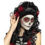 Boland 85606 - pruik Catrina, lang kunsthaar met bloemen, lang haar, haarkapsel, dia de los muertos, hoofdbedekking, kostuum, carnaval, themafeest, Halloween
