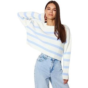 Trendyol Dames GESTREFT Lange Mouwen Regular Sweater, ecru, L