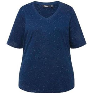 Ulla Popken Dames, noppen, V-hals, halve mouwen T-shirts, donkerblauw, 46/48 Grote maten