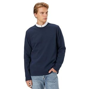 Koton Heren Basic Textuur Crew Neck Lange Mouwen Trui, marineblauw, M