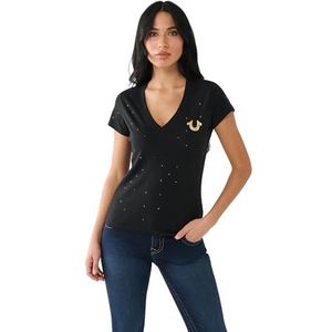 True Religion Dames hoefijzer Logo V-hals Allover Crystal Tee Modern, gitzwart, L
