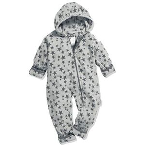 Playshoes Baby fleece jumpsuit, ademende uniseks jumpsuit voor jongens en meisjes, met lange ritssluiting en capuchon, met sterrenpatroon, grijs (33), 86 cm