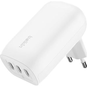 Belkin BoostCharge 3-poorts USB-C-wandlader met PPS (67 W), USB-C PD 3.1, oplader telefoon, usb charger, snellader voor iPhone 15-serie, MacBook Pro, AirPods, Galaxy, en andere PD-apparaten - Wit