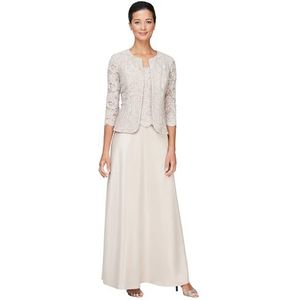 Alex Evenings Women's Two Piece Mother of The Bride Dress with Lace Jacket (Petite and Regular Sizes), Classic Taupe, 14