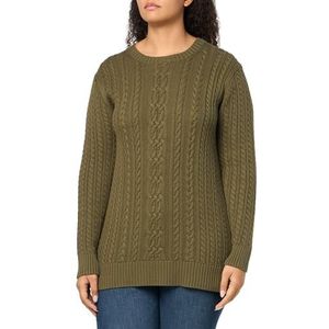 Amazon Essentials Dames Fisherman Cable Lange Mouw Crewneck Sweater (Verkrijgbaar in Grote Maat), Donker Olijf, 1X