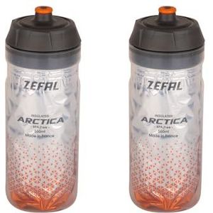 ZEFAL Arctica 55 Fietsfles, 550 ml, twee stuks, 550 ml, thermosfles, geurloos en waterdicht, sportfles, BPA-vrij, zilver/oranje