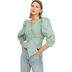 Trendyol Damesblouse, regular fit, basic cache-coeur, geweven blouse, Munt, 64