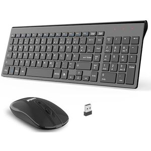LeadsaiL toetsenbord muis set draadloos, 2.4G stille draadloze muis en slim toetsenbord Combo (QWERTZ, Duitse lay-out) met 2 in 1 USB nano-ontvanger voor pc, desktop, laptop, Windows XP/7/8/10, Mac, Chocolade-zwart.