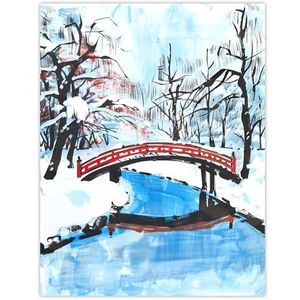 Artery8 Japanese River Bridge in Winter Forest Landscape Living Room Large Wall Art Poster Print Thick Paper 18X24 Inch