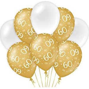 PD-Party 7023408 Verjaardag Ballonnen | Party Balloons | Natuurlijk Rubber (Latex) | Viering | Decoraties - 60, Pak van 8, Goud/Wit, 30cm Lengte x 30cm Breedte x 30cm Hoogte