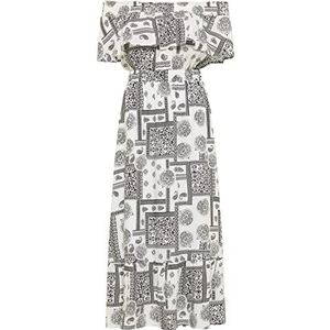 IZIA Maxi-jurk voor dames met etno-print, wit, zwart, XS