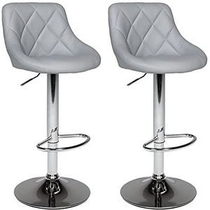 Set van 2 grijze barkrukken JASPER. Moderne designkeukenstoel met in hoogte verstelbare zitting, 360° draaibaar en voetensteun. Krukjes met grijze rug.