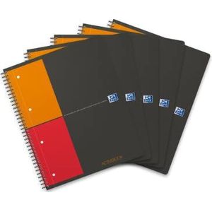 Oxford Activebook International 5-pack A4 geruit met 80 vellen geperforeerd en een verplaatsbare plastic register en een documententas, grijs