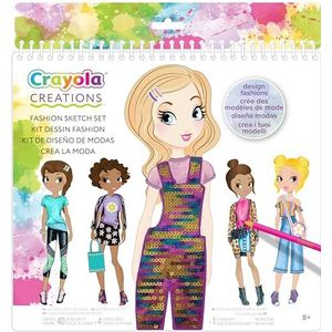 Crayola Creations Fashion Sketch Book, Super Schetsboek, Bevat 40 tekenvellen, 4 sjabloonvellen, 100 stickers en instructies.