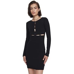 Trendyol Mini Bodycon getailleerde gebreide jurk voor dames, Zwart, XS
