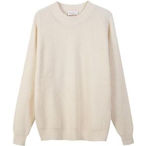 Diana Studio, Gebreide ronde hals voor heren, wol, lange mouwen, Wit, XL