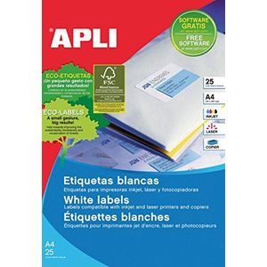APLI 1215 - Permanente witte etiketten 210,0 x 297,0 mm 25 vellen