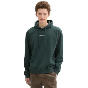 TOM TAILOR Denim Heren hoodie sweatshirt met logo-print, 10362, Dark Gable Green, XL