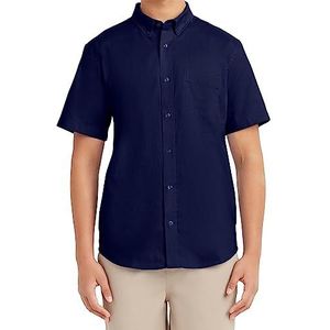 Nautica Heren schooluniform korte mouw performance Oxford button-down shirt, marineblauw, M