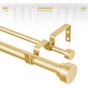 TANGWIN Dubbele gordijnroede, gouden dubbele gordijnroede, dubbele gordijnroeden voor ramen 166 tot 120 inch, zwaar belastbaar gordijn met dubbele roede, 25 cm verstelbare dubbele gordijnroede, gouden