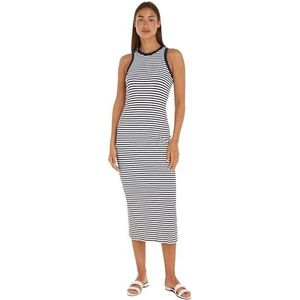 Tommy Hilfiger Dames slanke 5x2 STR rib MIDI jurk NS Mini STP Desert Sky/Wit L, Mini Stp Desert Sky/Wit, L