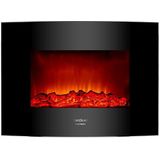 Cecotec Ready Warm 2210 Curved Flames 2210 Decoratieve elektrische open haard met afstandsbediening, 2000 W, 2 intensiteiten, gebogen paneel van gehard glas, verstelbare vlam, timer