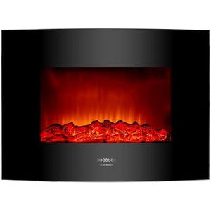 Cecotec Ready Warm 2210 Curved Flames 2210 Decoratieve elektrische open haard met afstandsbediening, 2000 W, 2 intensiteiten, gebogen paneel van gehard glas, verstelbare vlam, timer