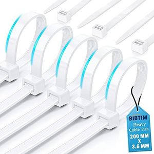BIBTIM Kabelbinders, 200 x 3,6 mm, 100 stuks, premium nylon ritsbanden, multifunctionele plastic stropdaswikkels, veilig zelfvergrendelend mechanisme, voor thuis, tuin, kantoor en doe-het-zelf