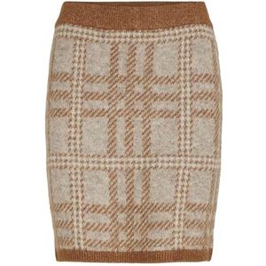 Vila Vicilia Hw Check Knit Skirt/Su gebreide rok voor dames, Caramel Café/Checks: natuurlijk melange/berk, XL
