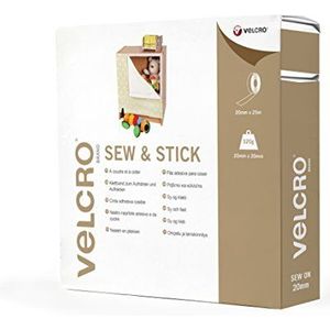 Velcro-merk, klittenband om op te naaien en op te plakken, op maat te snijden, sterk, zelfklevend klittenband, wit, 20 mm x 25 m